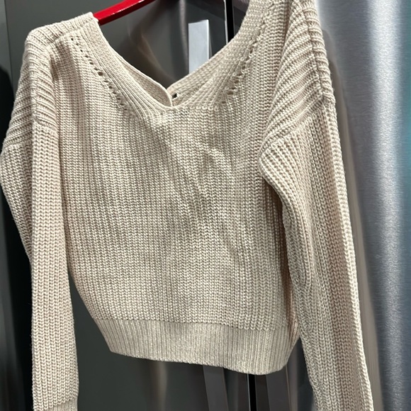 V-Chic cream chunky knit v neck button front cropped boxy sweater acrylic L new - Picture 5 of 16